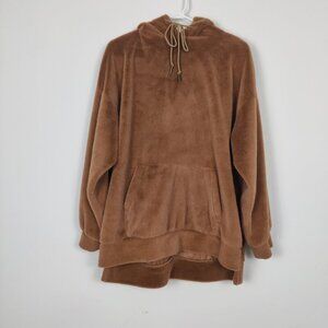 One Spo Women's Teddy Sweatshirt Hoodie in Camel Size Oversized Medium Gorpcore